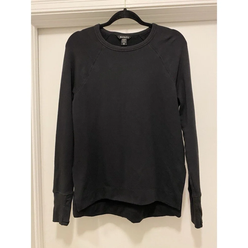 Athleta Coaster Luxe Recover Crewneck Sweatshirt Womens XS Black Yoga Athleisure